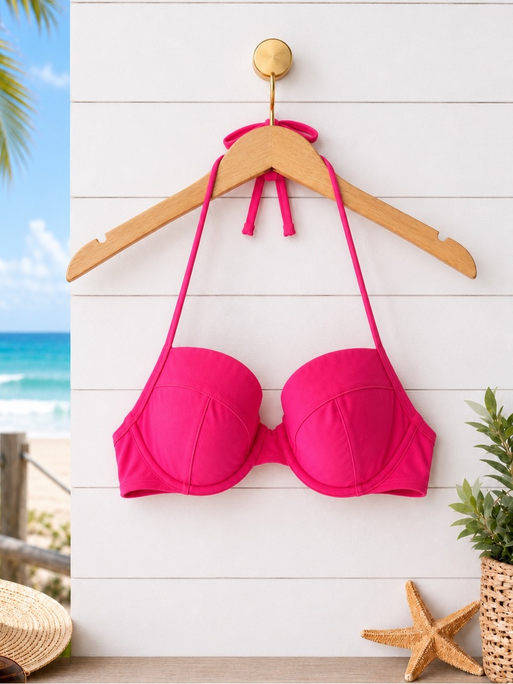 💖 Aerie Hot Pink Underwire Bikini Swim Top Size 36C | Excellent Condition
